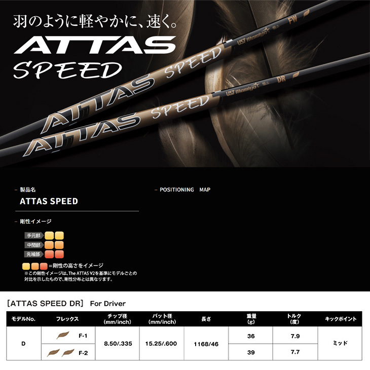 【新品】USTマミヤ ATTAS SPEED 日本正規品　カスタムシャフト 入荷待ち>ゴルフ シャフト スリーブ付き USTマミヤ ATTAS SPEED